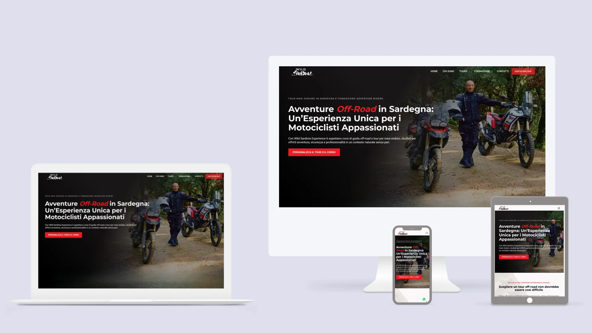 Mockup del sito realizzato per Wild Sardinia Experience , progetto di realizzazione siti web a Sassari